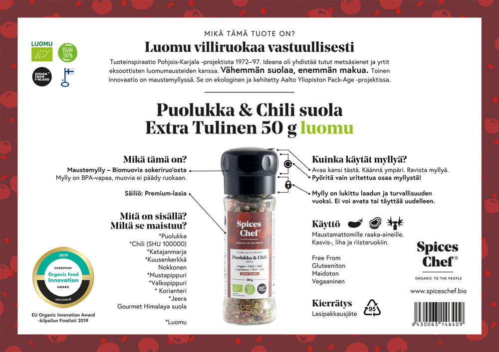 Puolukka & paprika 50g luomu ja villiruoka - BPA-vapaa maustemylly